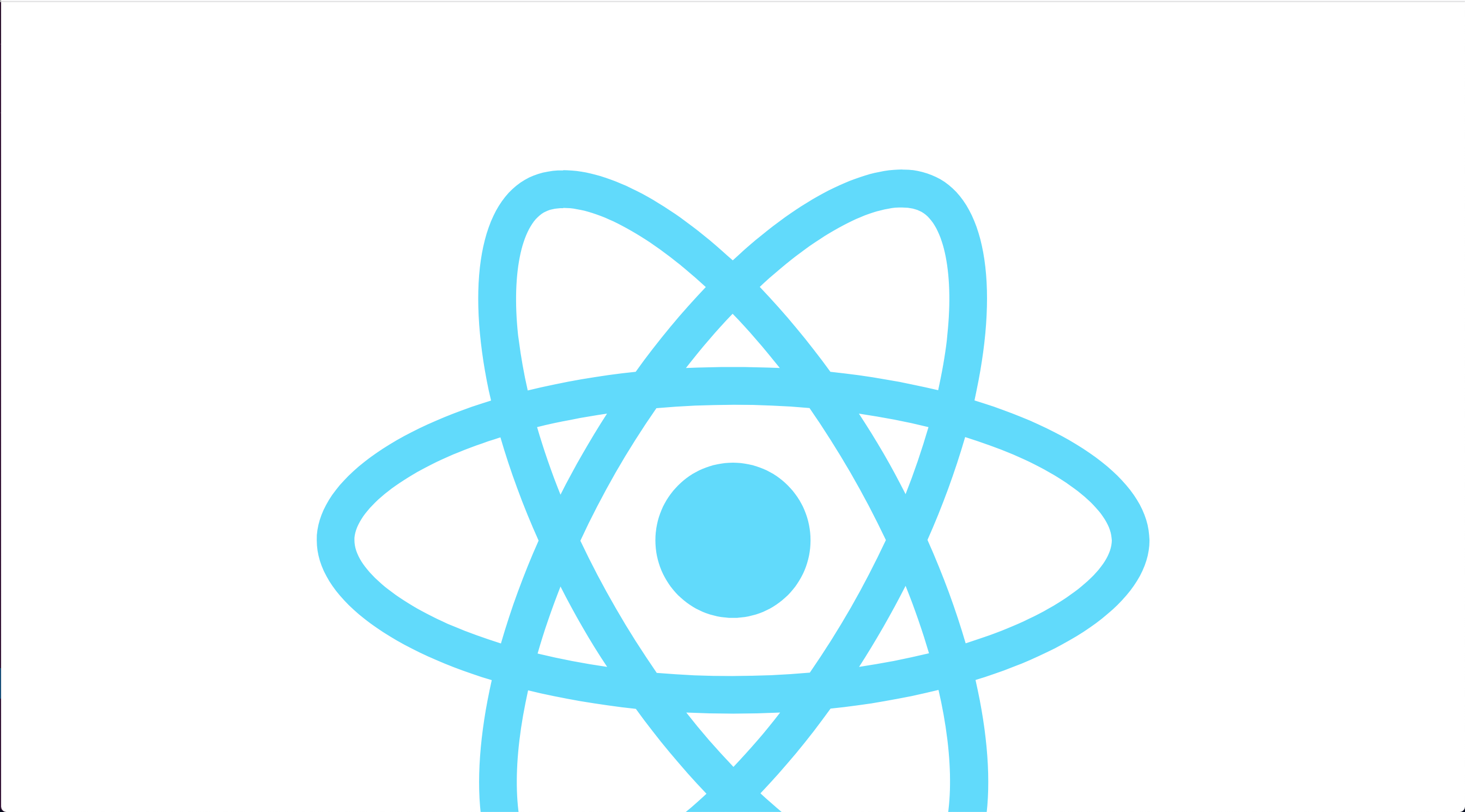 the React logo (a blue atom) is now at the top of the page